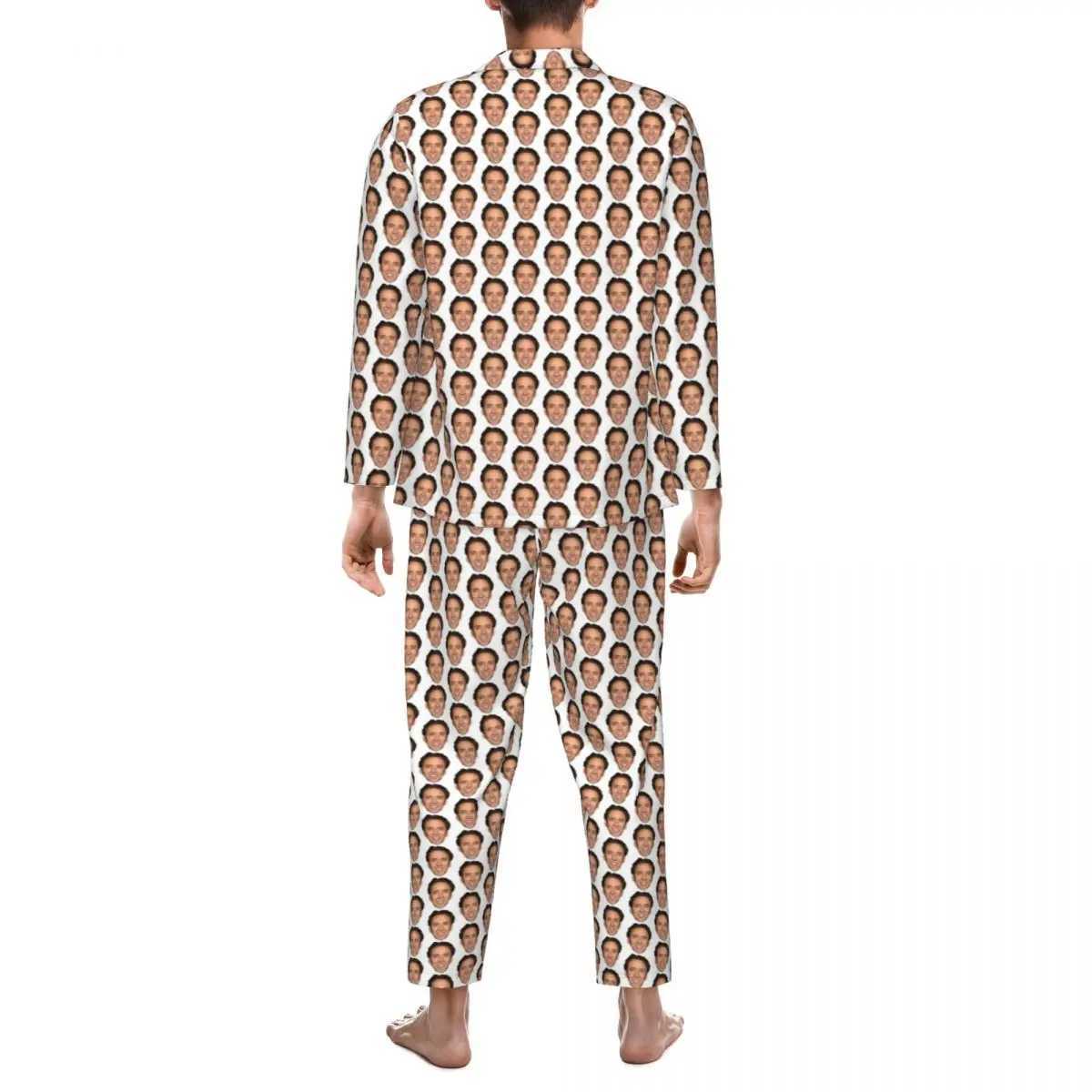 Nicolas Cage Sleepwear Set Autumn Funny Meme Printing Romantic Bedroom Sleepwear Mens 2-piece Retro Oversized Design SleepwearW240719