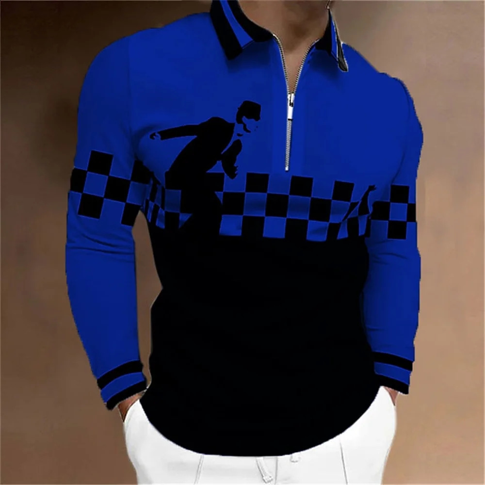 Mens Polo Shirt Golf Shirt Plaid Graphic Prints Turndown Print Outdoor Street Long Sleeve Zipper Print Clothing Apparel Sports 240820
