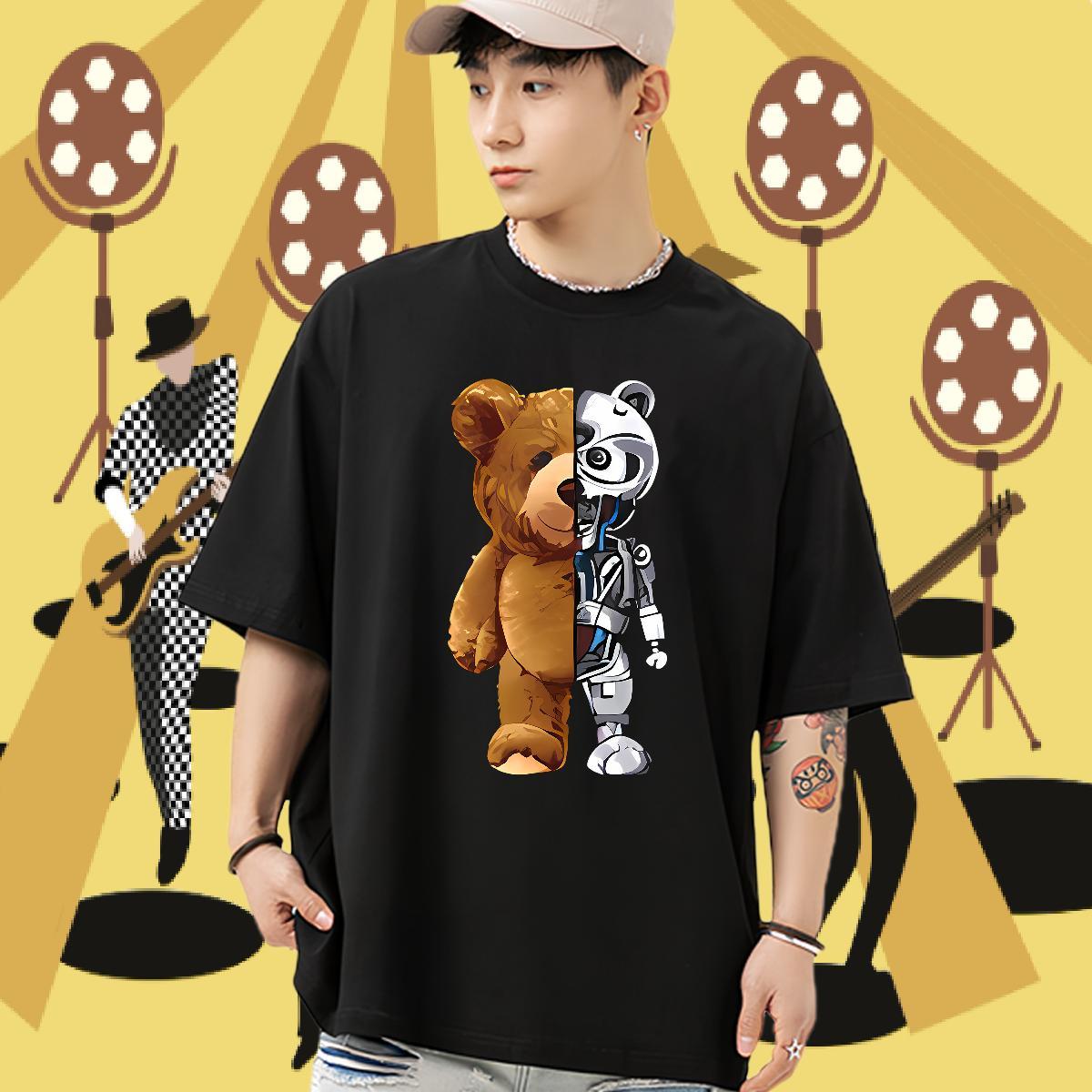 Brand Men Tshirts bear Outdoor 100% Cotton 230g Wear Crew Neck Breathable Free Shipping Man T Shirts Floral Print