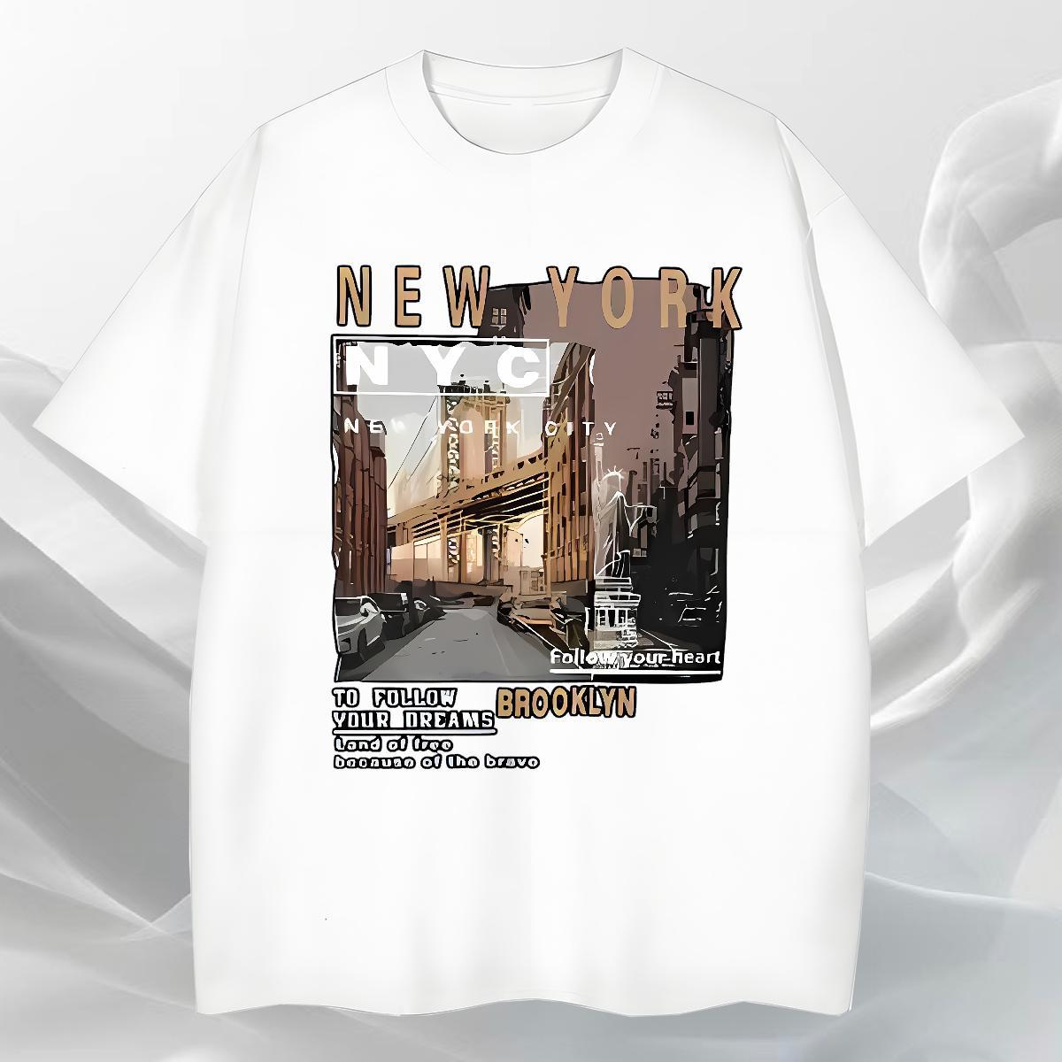 Soft Mens Tshirts Daily Outfit 230g Cotton Floral Print Breathable Short Sleeve New York T shirt Fashion Casual Tops