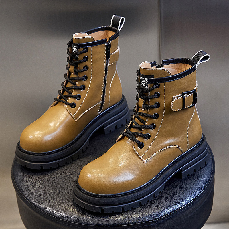 Ddmysports Winter New British Style Martin Eel Thick Sole Casual Short Women S Mid Length Genuine Leather Boots Children OUTDOOR