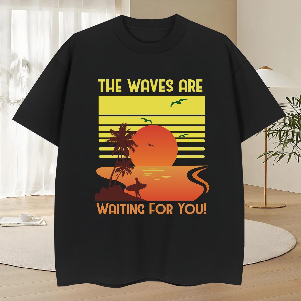 TOP Quality Couples T Shirts Beach 230g Cotton Custom Cartoon Round Neck Short Sleeve beach T shirt Fashion Casual Clothes