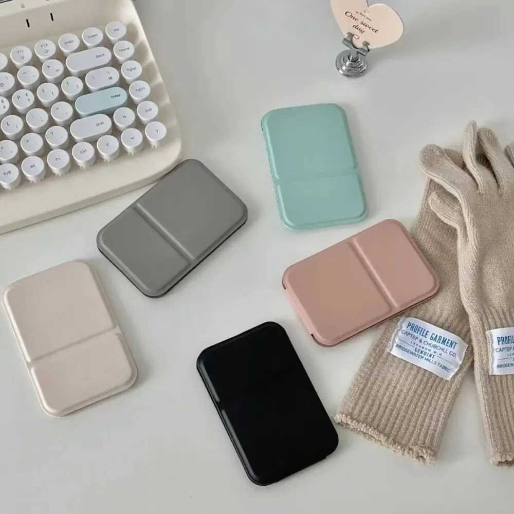 Desktop Makeup Mirror Solid Color PU Leather Simple Portable Handheld Makeup Mirror Foldable Student Compact Cute Pocket Mirror Y240819