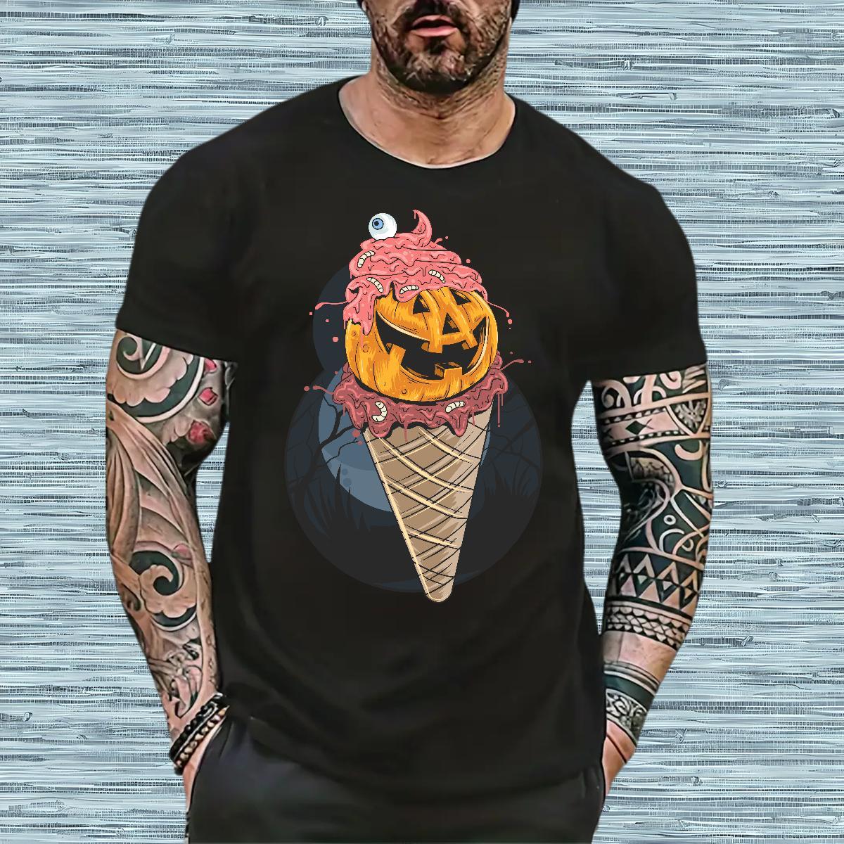 Free Shipping Men Tshirts ice-cream Casual Beach 100% Cotton 230g Top Tees O-Neck Short Sleeve Wholesale T-Shirts for Men DIY Logo Oversized