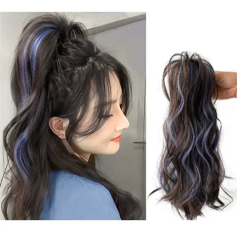 Korean ponytail extension synthetic fiber high gloss claw clip long curly ponytail wig W240817