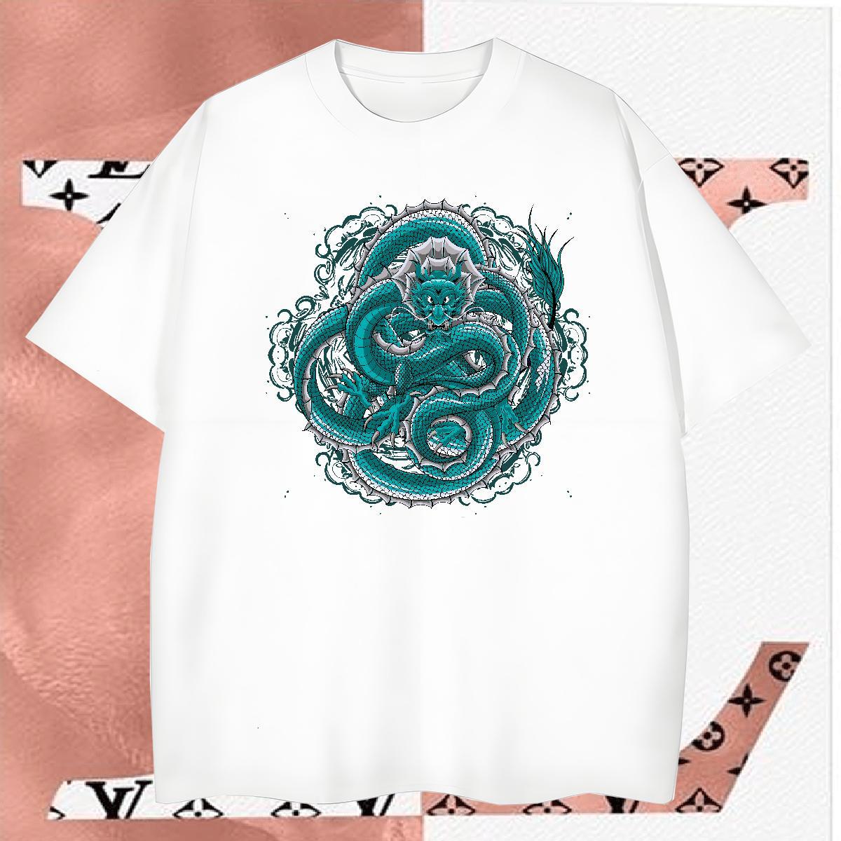 Men T Shirts 100% Cotton 230g dragon Daily Wear Breathable Plus Size Cartoon Tshirts DIY Customized High Quality Tees