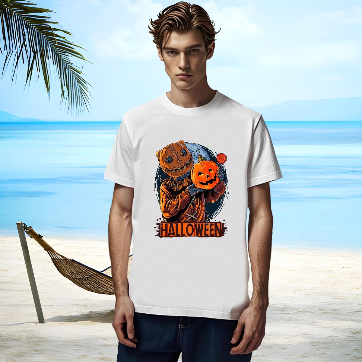 Soft T-Shirts for Men pumpkin Pure Cotton Beach Asian Size 230g Cotton Tshirt for Man Woman Fashion Casual Tshirts