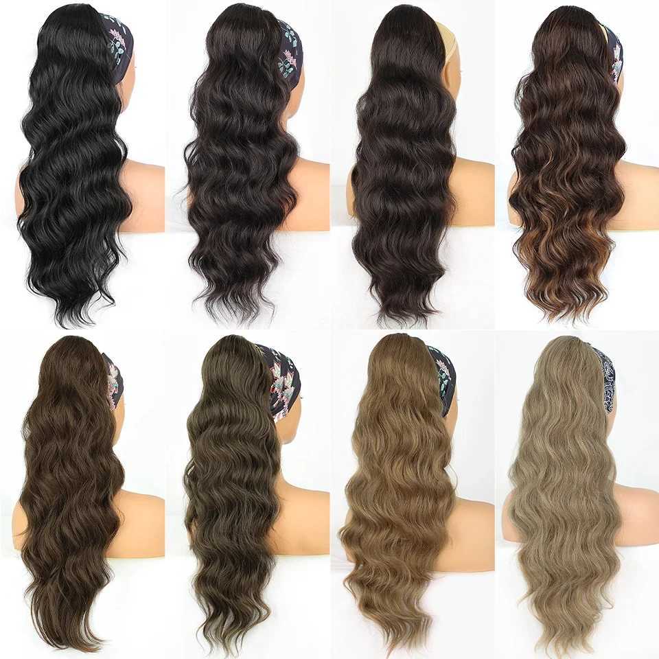 I am a Wig synthetic long wave ponytail with hair synthetic brushed ponytail and black female black wavy ponytail W240817