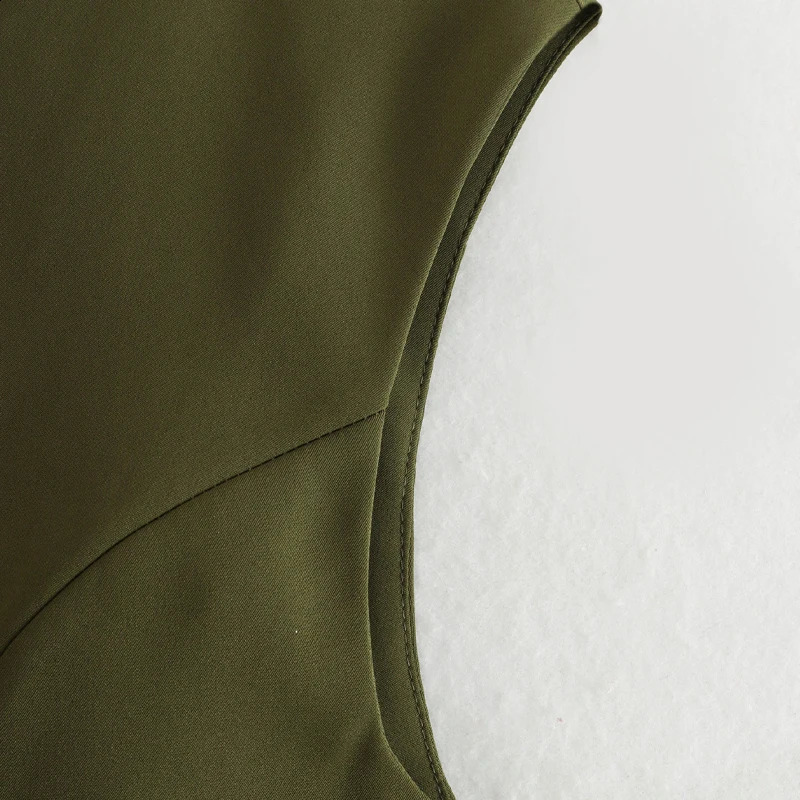 Yuyang Womens Fashion Green Asymmetric Single Chest Vneck Tank Top Jacket 240819