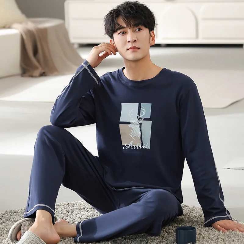 Mens sleepwear 100% pure cotton plus size winter sleepwear long sleeved sports sleepwear Korean plus size mens sleepwear setW240719