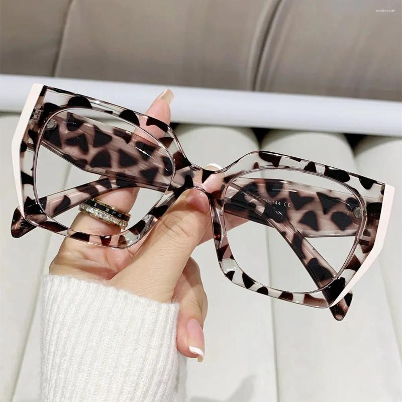 Sunglasses Blue Light Blocking Glasses Y2K Large Cat Eye Color Block Frame Clear Lens Computer Spectacles For Women Men