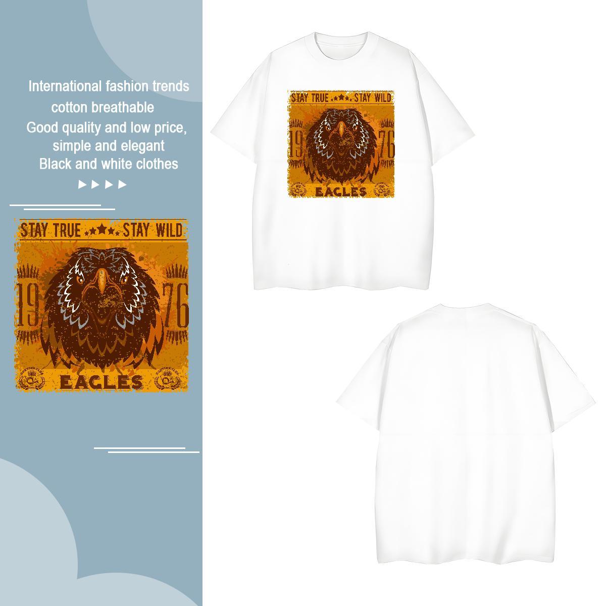 T shirt 100% Cotton 230g eagle Hip Hop Breathable Short Sleeve Black Oversized Men Tees Classic Loose Fit Tops Tees