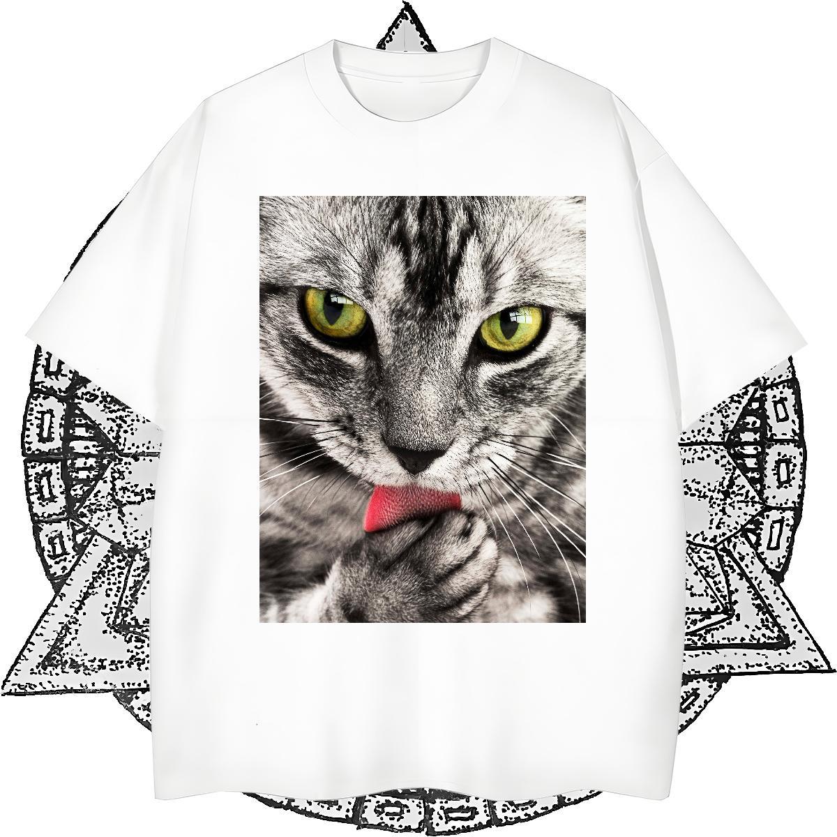 2024 New Men Clothes T-Shirt cat Home Outdoor 100% Cotton 230g Clothings Breathable Short Sleeve Free Shipping T Shirts Men Black White