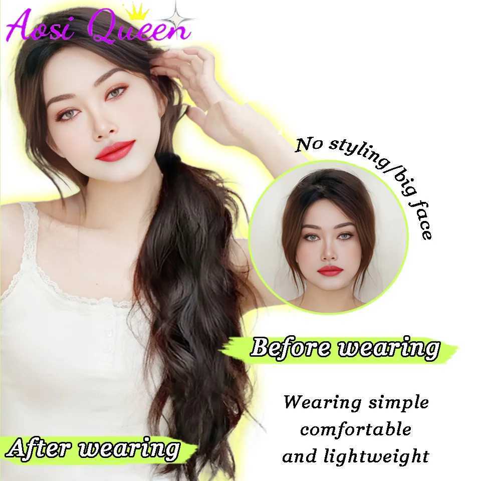 AOSI synthetic wig ponytail womens long hair sweet cool elastic band with low tie naturally light curly ponytail W240817