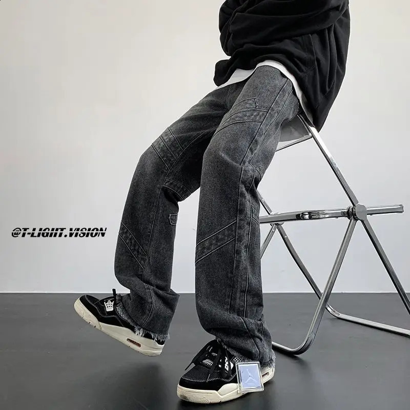 American hip-hop men and women trendy washed straight leg jeans couple street retro micro trumpet personalized casual pants y2k 240819