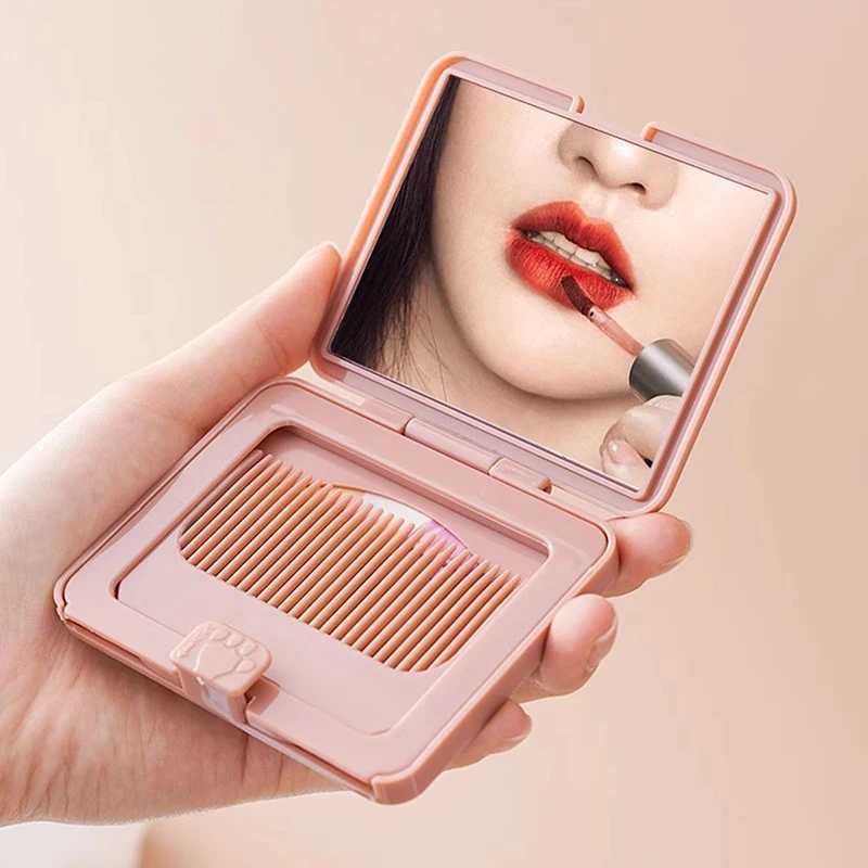Folding Small Comb With Mirror Compact Pocket Size Portable Traveling Hair Brush Cosmetic Mirror Head Scalp Massager Relax Brush Y240819