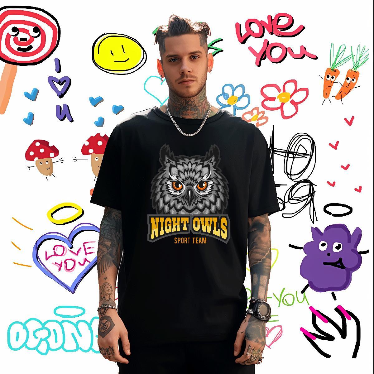 Designer T Shirt For Man owl Breathable Crew Neck Daily Wear Customized 230g 100% Cotton Mens Tshirts New Designer Tees