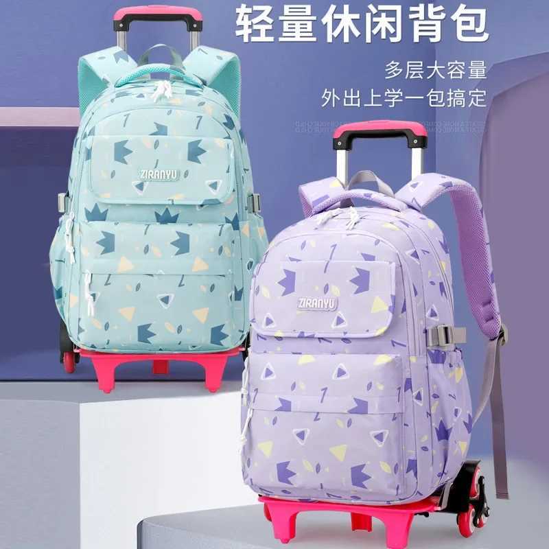 Children School Backpack Set with Wheels Students Bags for Girls Trolley Bag Cute Schoolbag Rolling Wheeled Backpack Child Girl Y240820