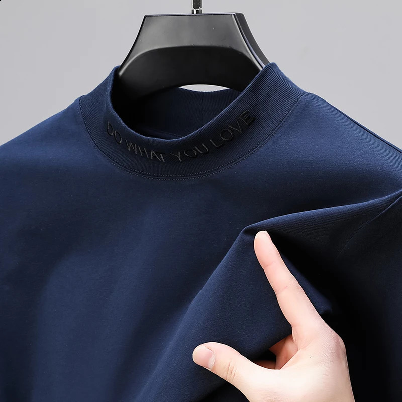 High Quality Mens T-Shirt Spring Summer Letter Embroidered Long Sleeve Korean Business Fashion Top Trend Mens Clothing 240820