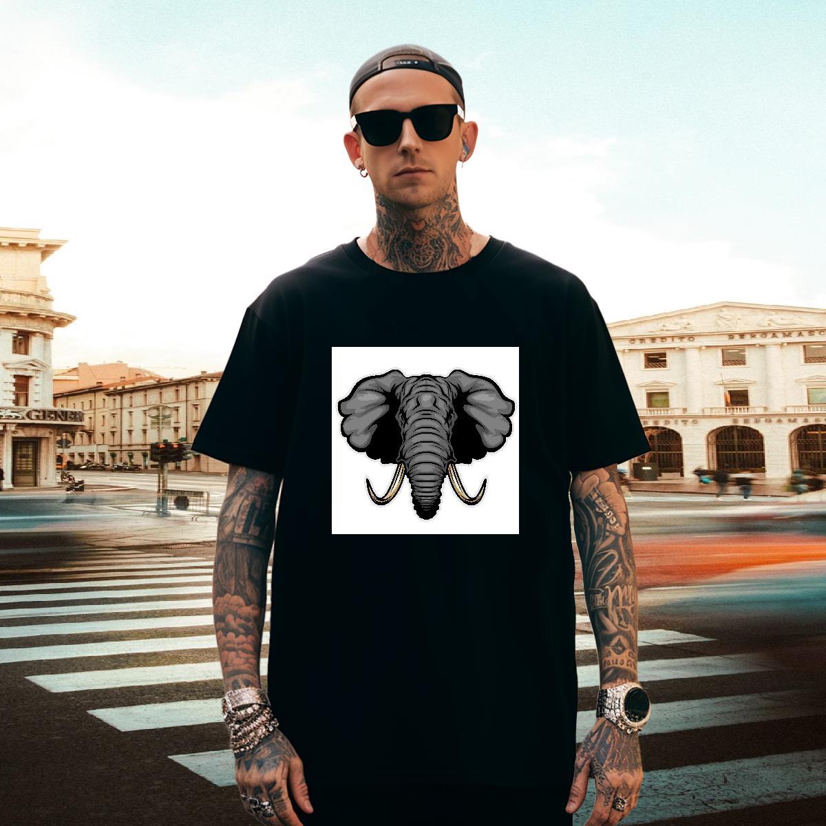 TOP Quality T-Shirts for Men elephant Short Sleeve O-Neck Street Graphic 230g Cotton Mens Tshirts Fashion Design Tees Shirts