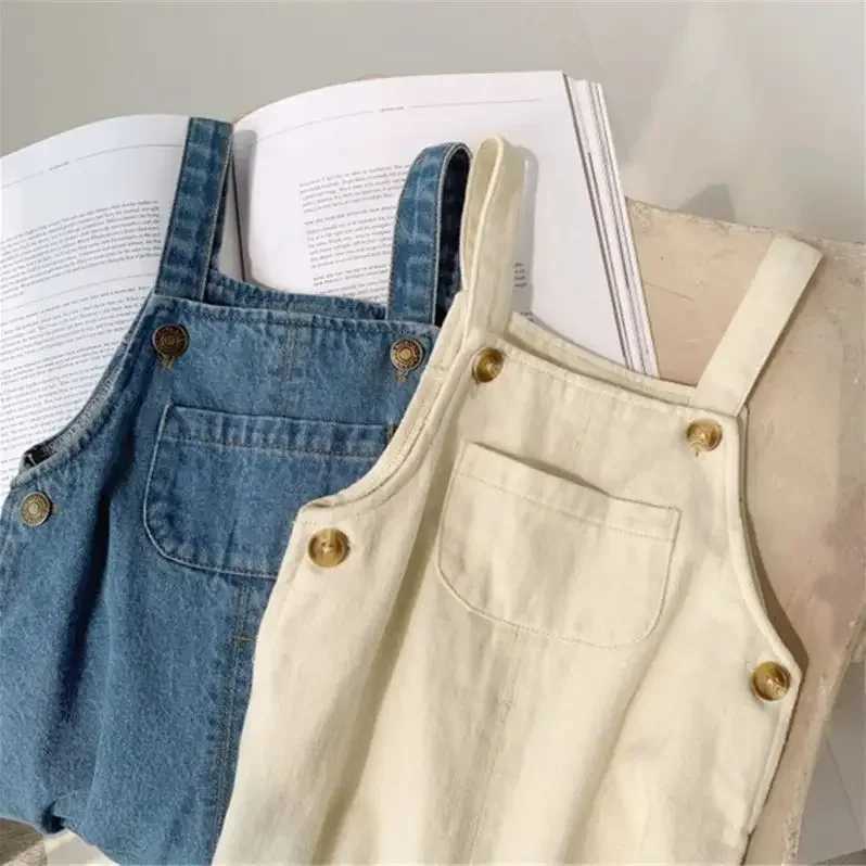 Baby jumpsuit boys solid denim top childrens jeans bib pants baby jumpsuit childrens clothing autumn girls clothing W240806