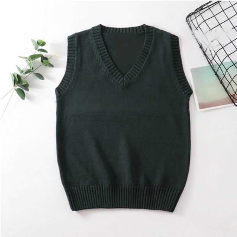Teenager School Girl Uniform Sleeveless Sweaters Women Vest Students Girls V Neck Knitted Pullover Female Waistcoat Ladies TopsXJ240819