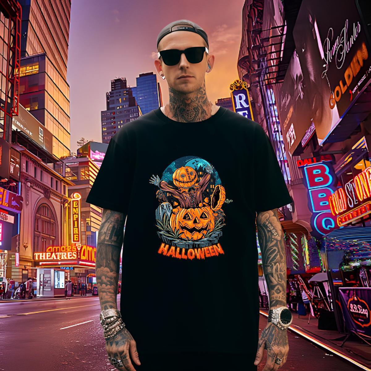 Cool Design T Shirt For Man halloween Crew Neck Breathable Daily Wear Plus Size Cartoon 230g Cotton Men Clothes T-Shirt 2024 New Tops Shirt