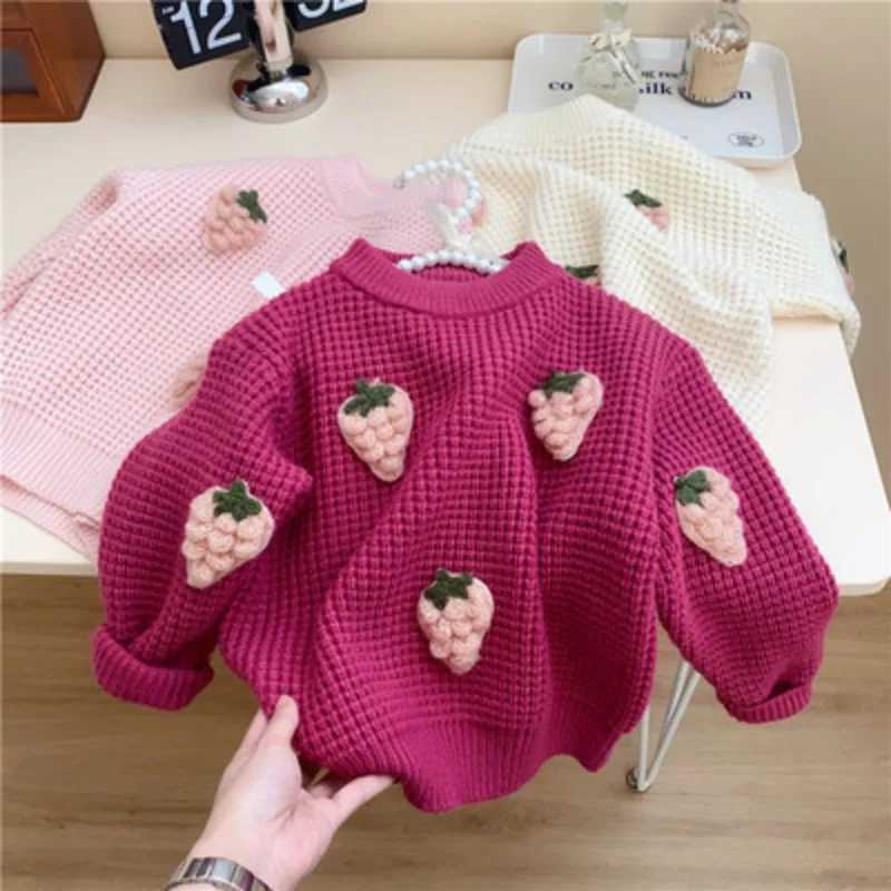Childrens Clothing Korea 2023 Winter Round Neck Childrens Sweater Fashion Girls Knitted Cute Childrens Clothing Girls W240820