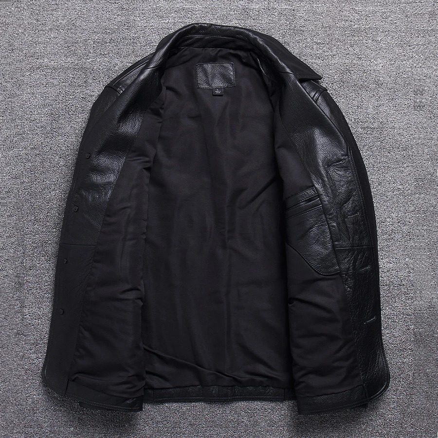 Long Jacket Men Genuine Leather Wind coat classic Black Plus Size cowhide Jacket casUAl Leather cloth 240809