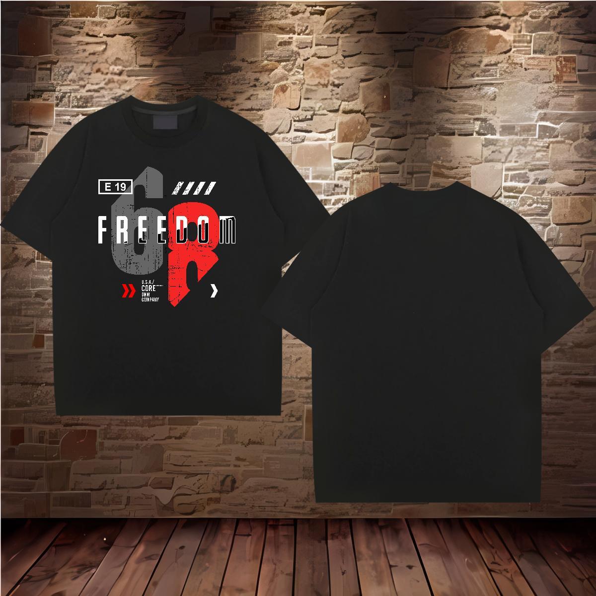 Comfortable freedom 230g 100% Cotton Men Clothes T-Shirt Street O Neck Short Sleeves T Shirt For Man Classic Anime Print Tees