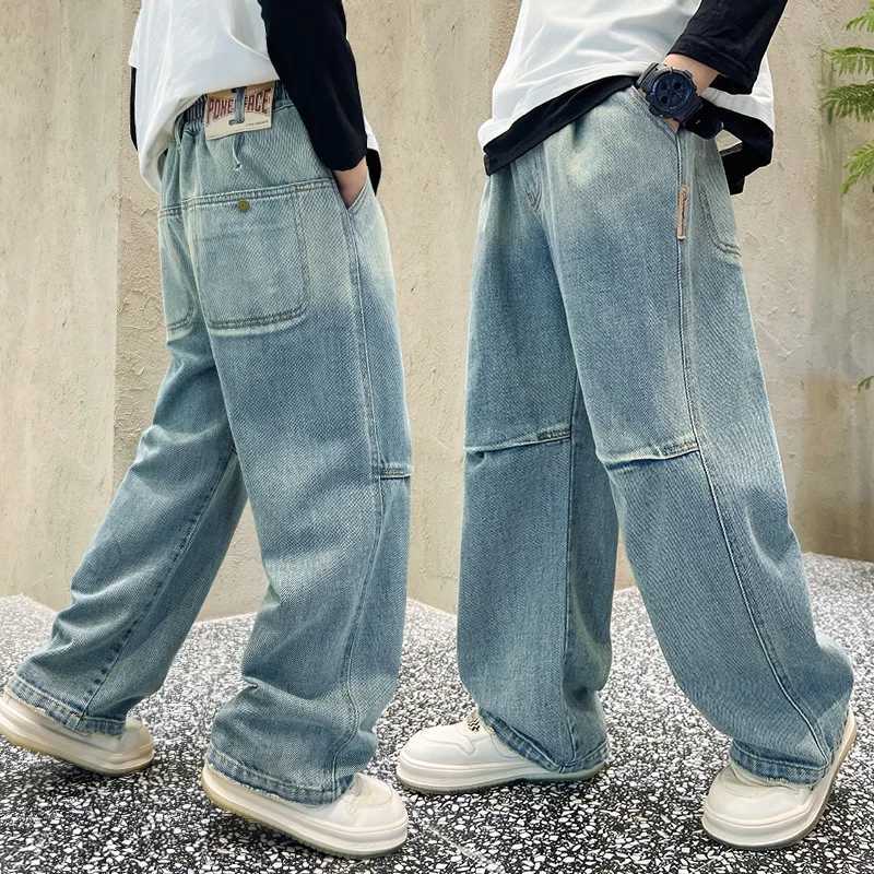 Kids Boys Jeans Blue Elastic Waist Denim Pants 5 6 7 8 9 10 11 12 13 14 Years Old Childrens Clothing Loose Casual Boys TrouserW240819