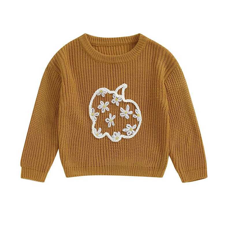 FOCUSNORM 0-3Y Halloween Girl Boy Cute Knitted Sweater Flower Pumpkin Embroidery Staff Neck Long Sleeve Pullup Top W240820