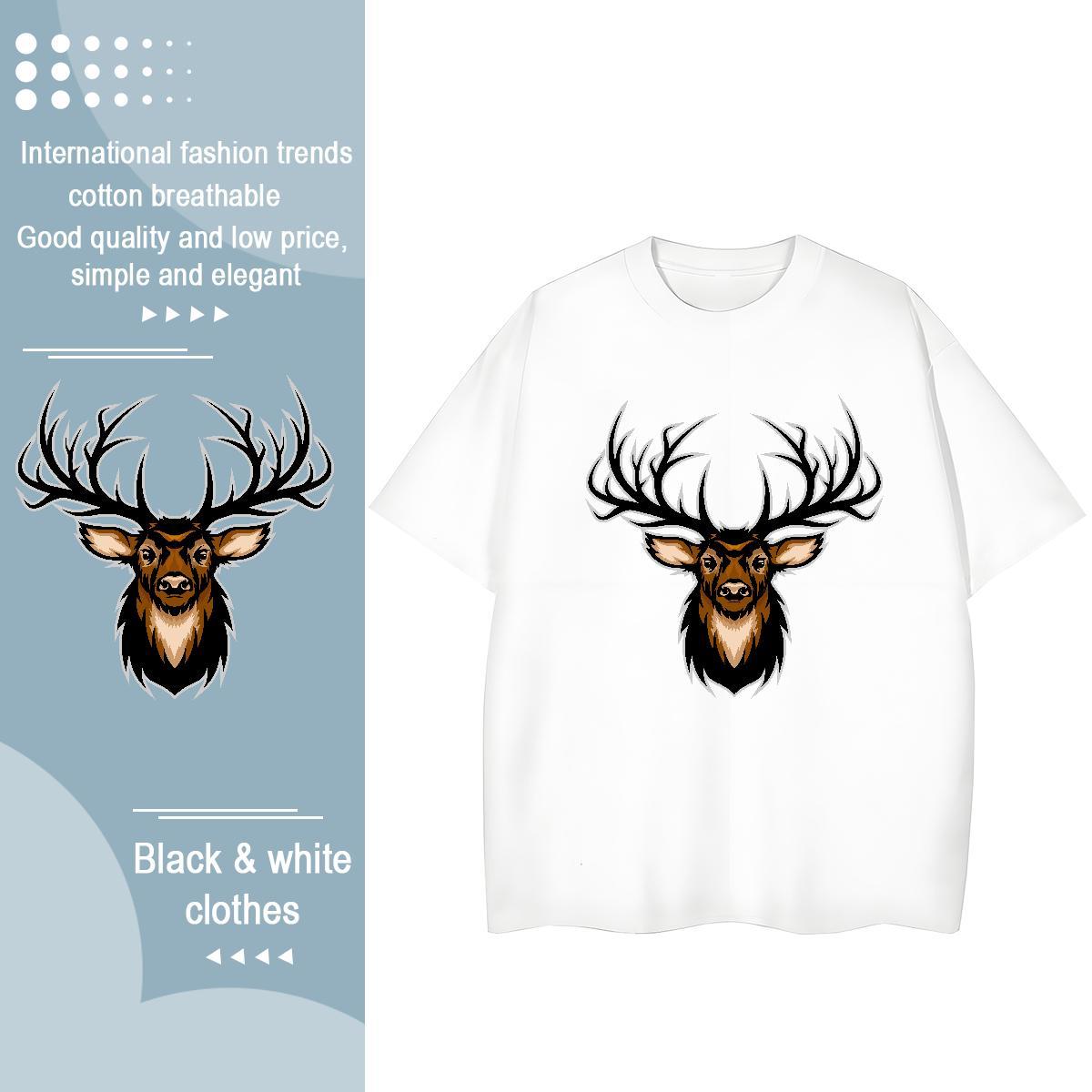High Quality T Shirt For Man deer Crew Neck Anime Printing Street Cartoon Print 230g Pure Cotton Men Tops Tees New Clothes