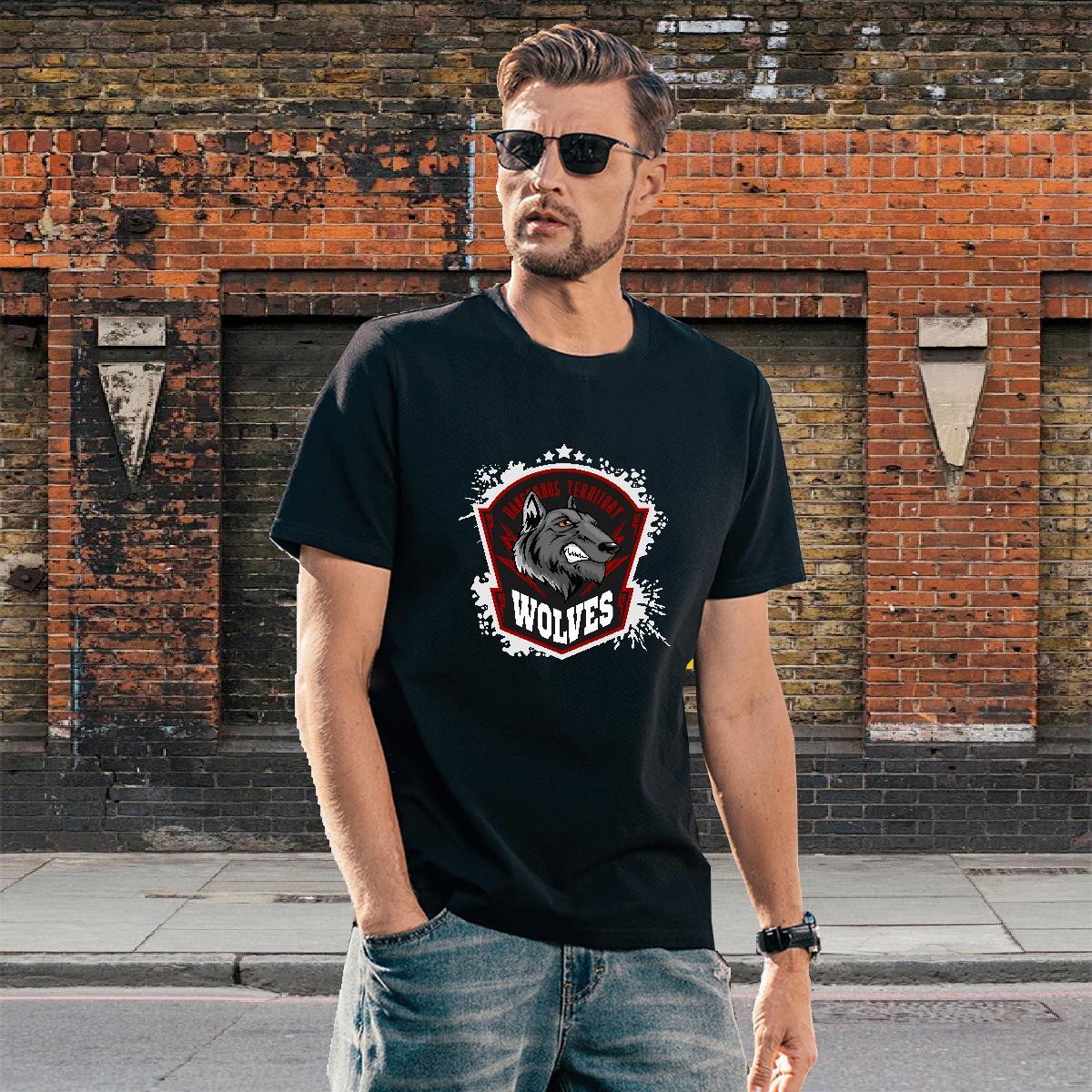 Loose T Shirt For Man wolf Breathable Short Sleeve Hip Hop Street Custom Anime 230g 100% Cotton Men Tees Customized Tops