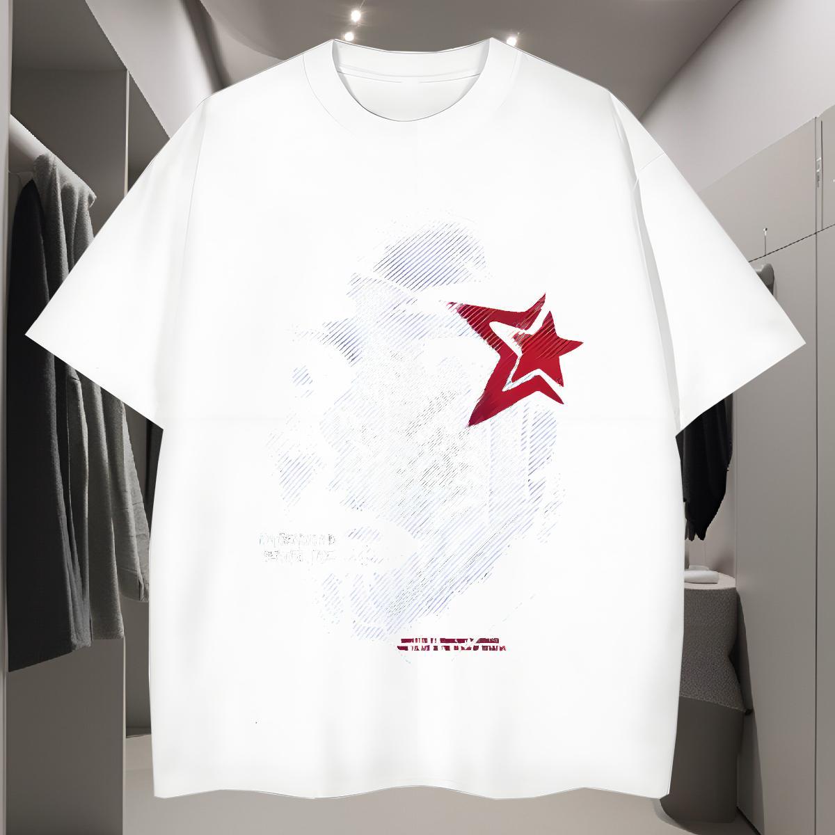 T-Shirts for Men 230g Pure Cotton star Hip Hop Round Neck Short Sleeve DIY Logo Oversized Men Tops Tees Brand TOP Quality Tee Shirt