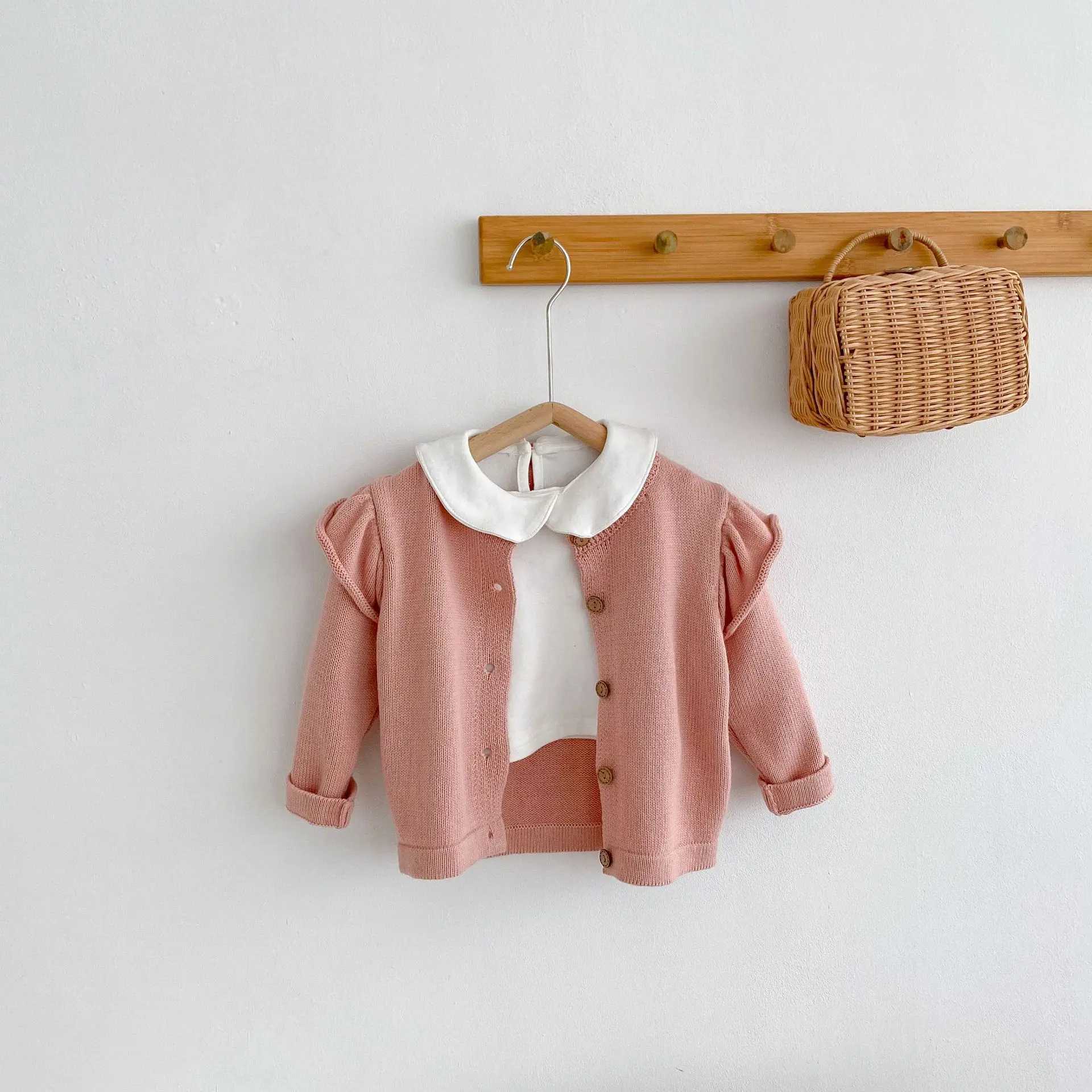 Instagram Autumn/Winter New Womens Fashion Sweater Baby Girl Childrens Coat Flying Sleeves Knitted Cardigan Cotton Versatile SXJ240819