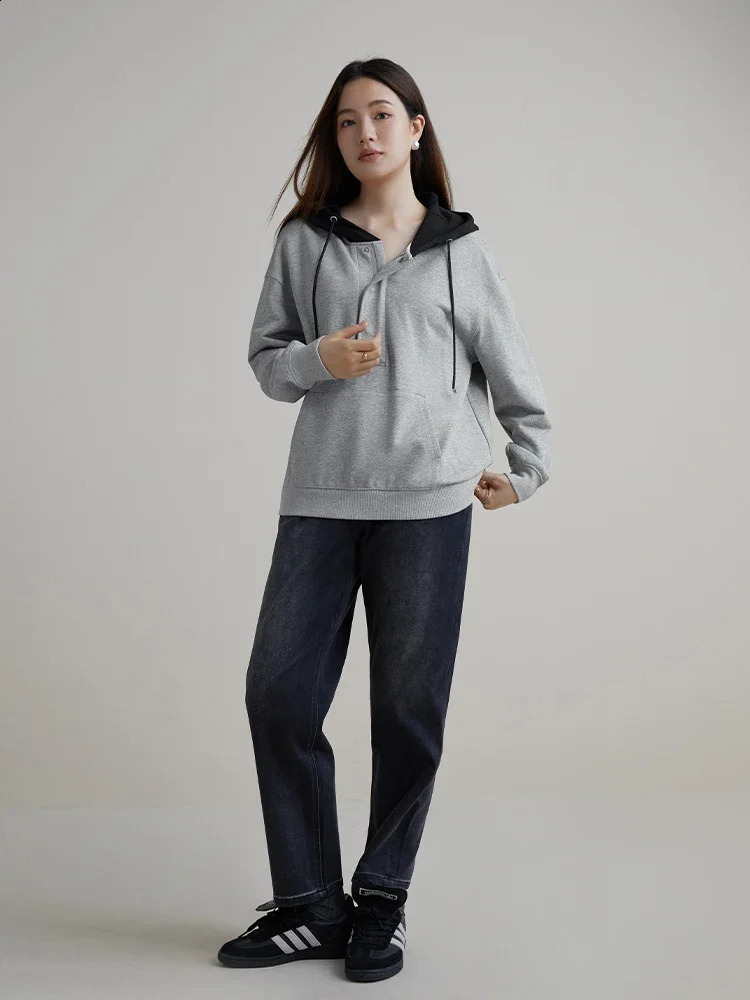 DUSHU Black Patch Work Design Womens Hoodie Casual Edition Sportswear Down Jacket Winter 240814