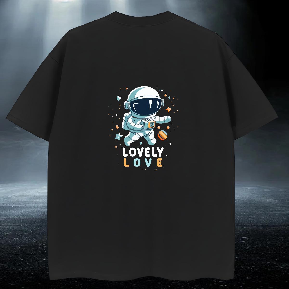 Loose Men Tshirts Hip Hop Street 230g 100% Cotton Black White Breathable Short Sleeve spaceman T shirt DIY Tee Shirt