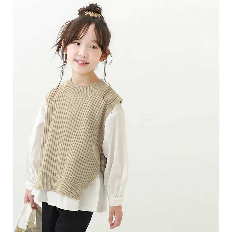 2022 New Kids Waistcoat for Girls Sleeveless Sweater Fashion Childrens Clothing Big Girls Knitting Vest Coat TopsXJ240819