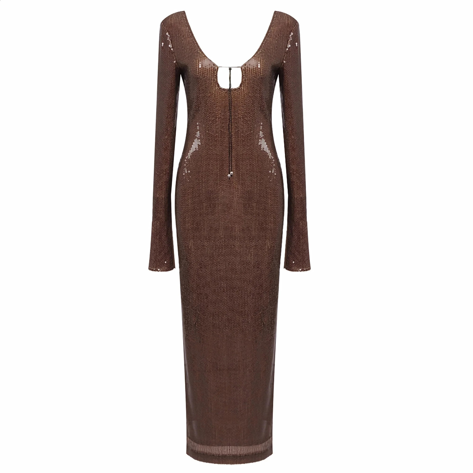 Long Dress Women Elegant Sexy Deep V Sequins Maxi Dress Bandage Long Sleeves Ankle Length Party Dresses for Woman Evening Dress 240819