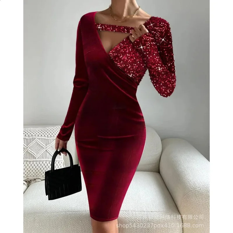 Sweater Dresses High Waist Button Decor Trend Sheath Sexy Dress Women Long Sleeve V-neck Mid-Length Long Sleeve Knit Midi Dress 240819