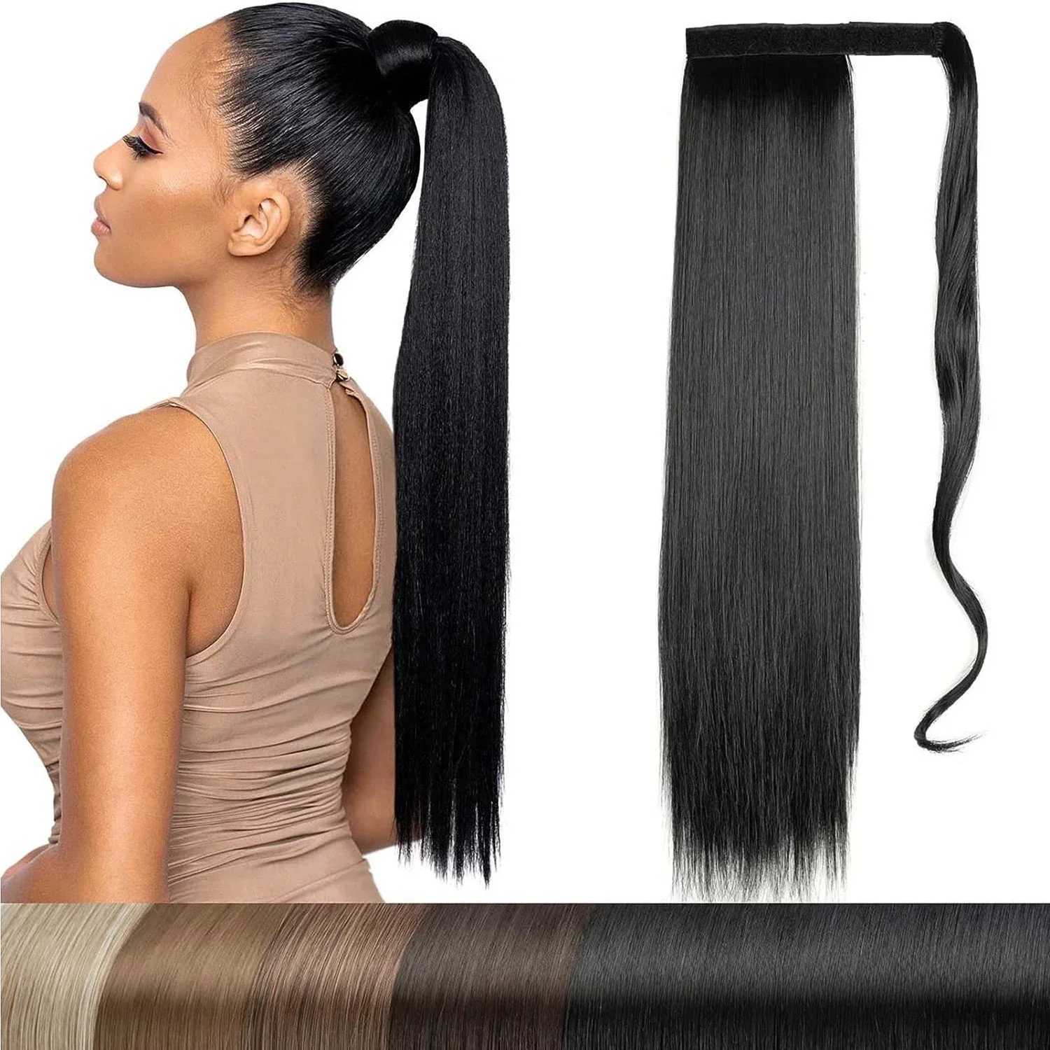 African wigclip in ponytail 22 inch female synthetic hair black brown gradient hair extended ponytail W240817
