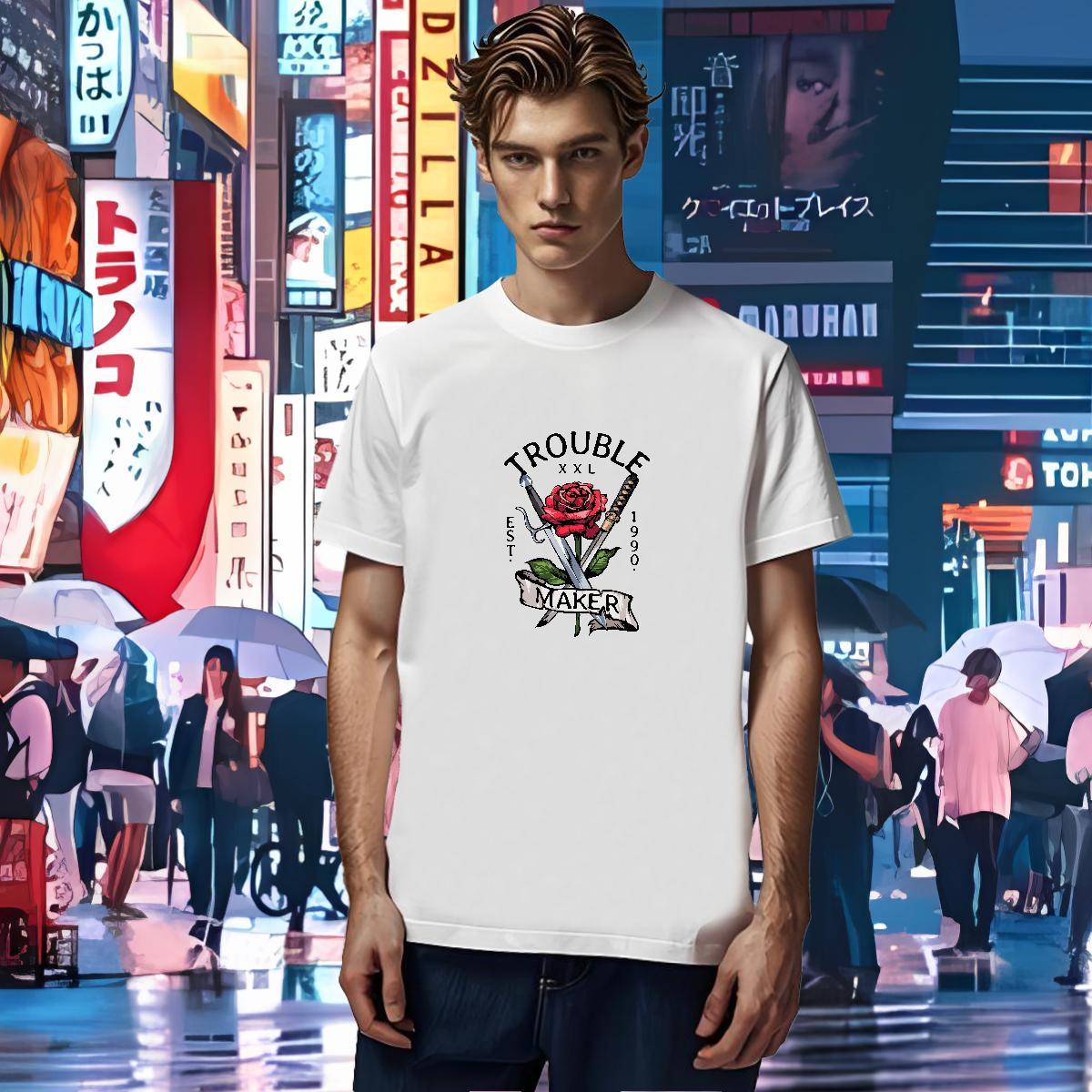 Man T Shirts 230g 100% Cotton flower Street Casual Crew Neck Breathable Oversized Men Clothes T-Shirt DIY Brand Tees Shirts