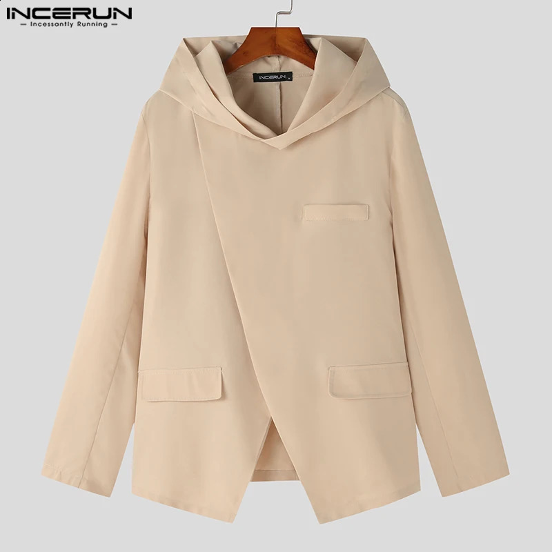 INCERUN mens solid color hooded loose casual suit streetwear fashionable jacket S5XL 240819