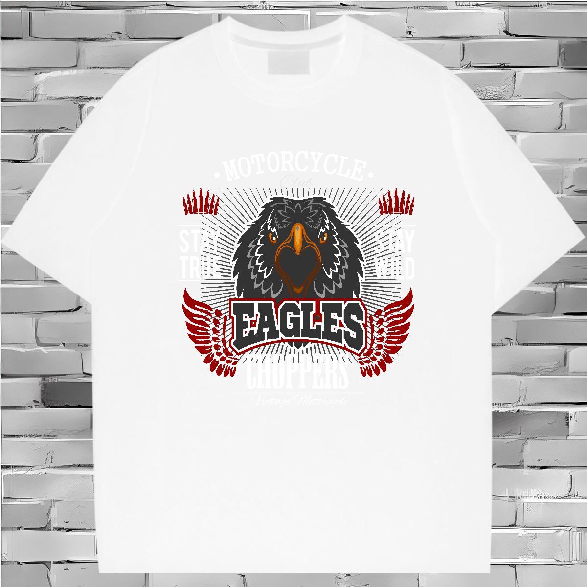 High Quality T Shirts Men eagle Breathable Short Sleeve Street Plus Size Cartoon 230g Pure Cotton Men Tees Casual New Clothes