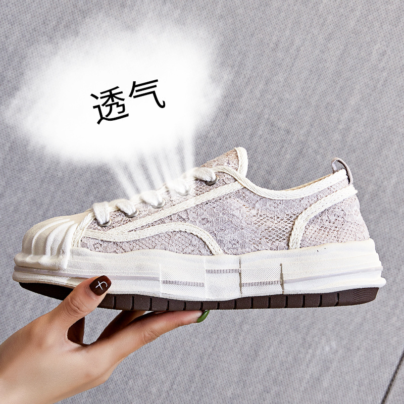 Ddmysports Shell Ead Dissolved Summer New Lace Little White Thick Sole Fisherman Casual Women S Shoes Versatile OUTDOOR