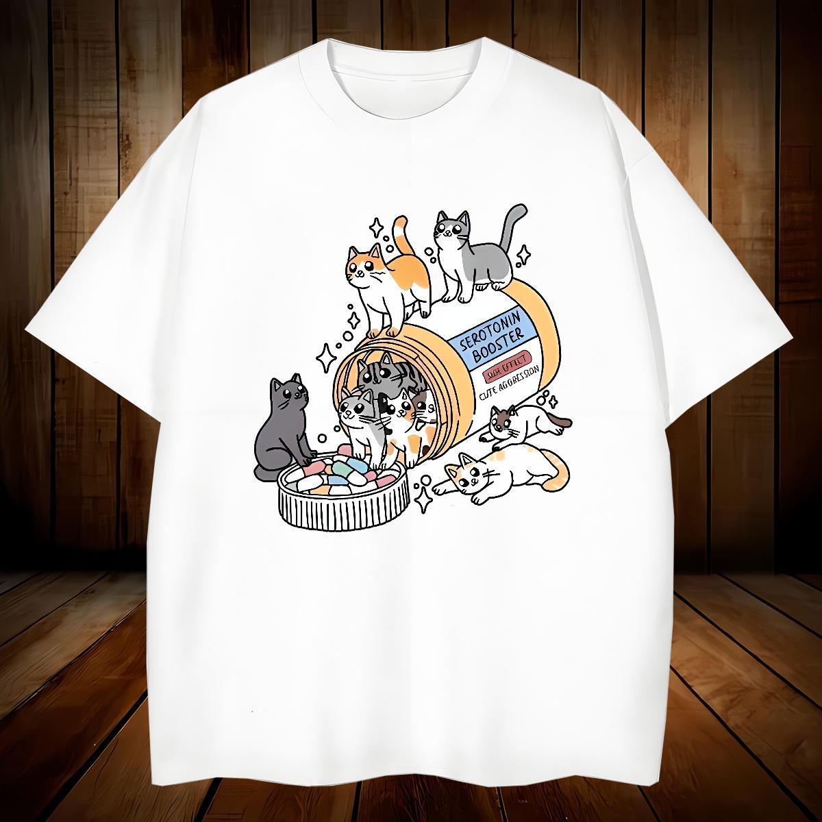 Fashion Casual Tshirts cats Summer Casual 230g Pure Cotton Tees Shirts Breathable Short Sleeve Soft T Shirt For Man Custom Print Oversized