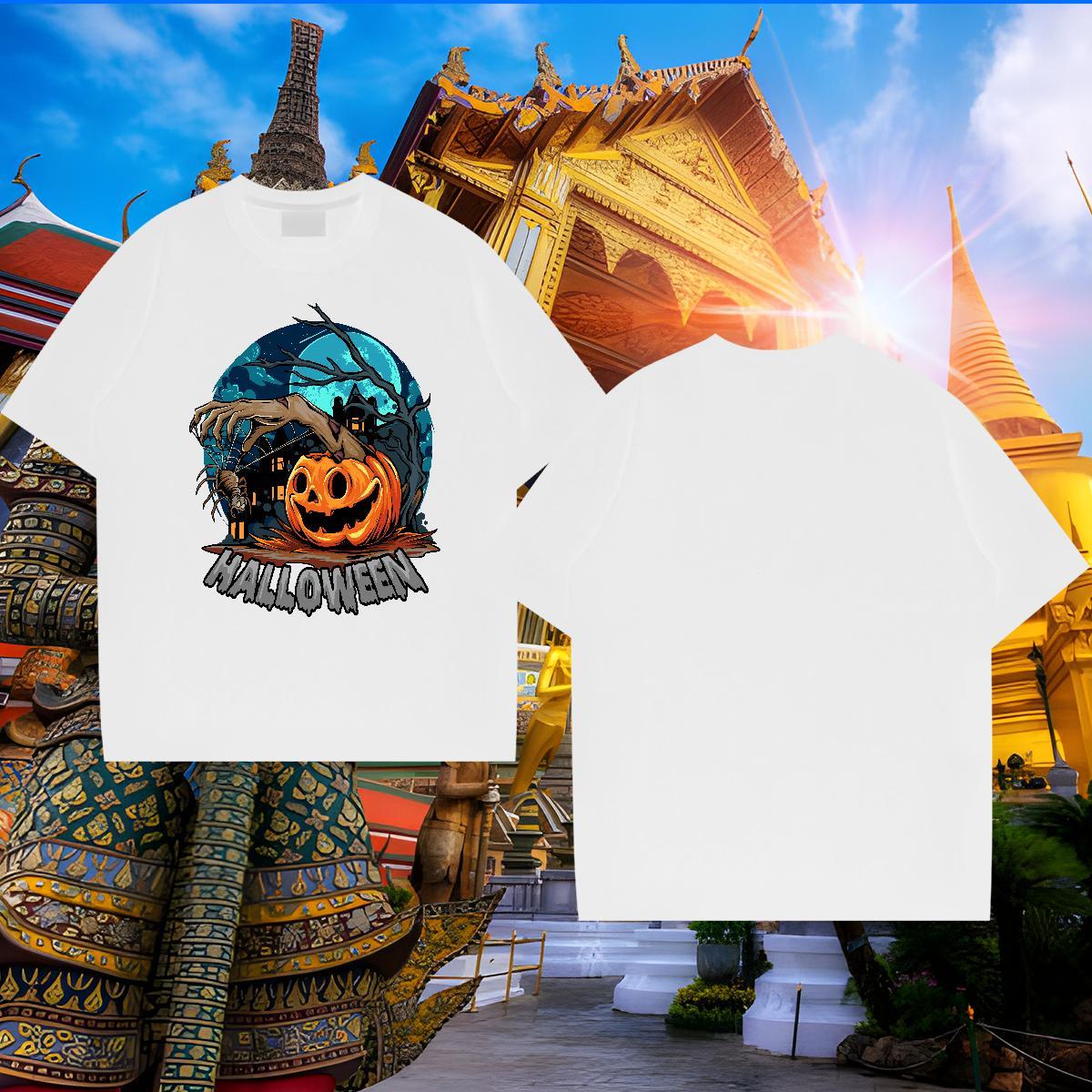 Unisex T-Shirts pumpkin Breathable Crew Neck Daily Wear Skull 230g Pure Cotton Men Clothes T-Shirt Designer Fashion Tees