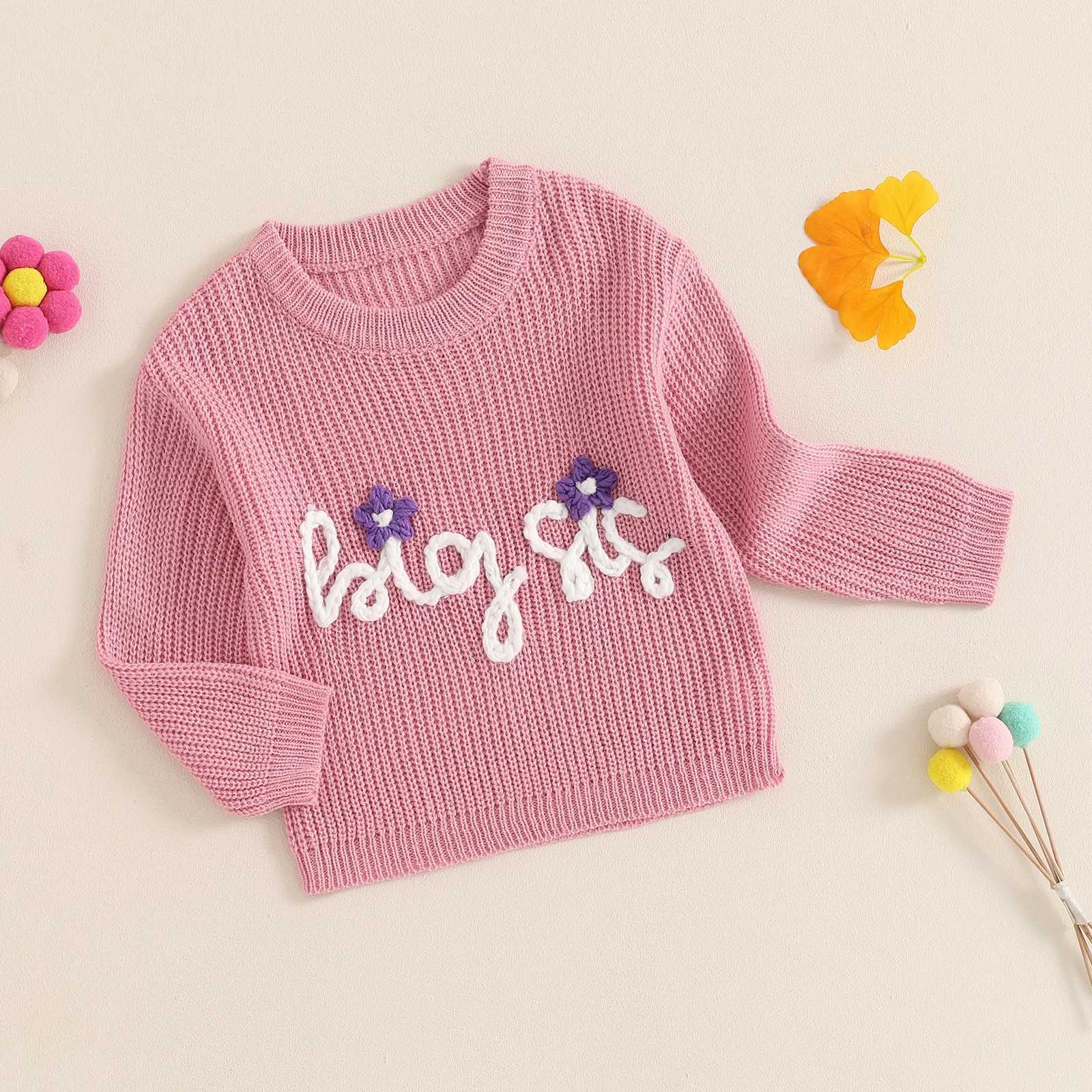 FOCUSNORM 0-3Y sisters matching children girls boys knitting sweater long sleeve flower letter embroidery zipper knitting W240820