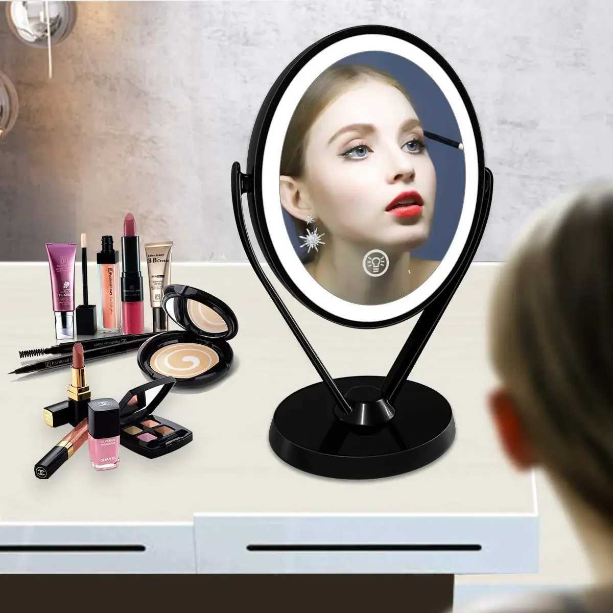 Double-sided 1x/7x Magnification LED Cosmetic Mirror 3-speed Brightness Switching Metal Stand Gift Box Y240819